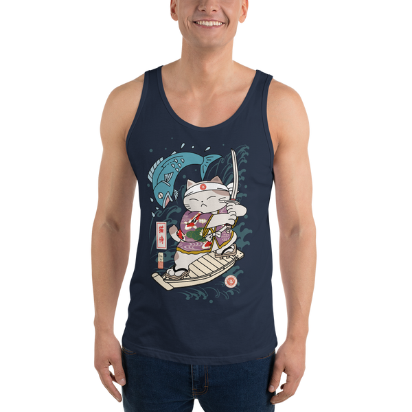 Samurai Cat Love Fish 2 Ukiyo-e Funny Men's Tank Top