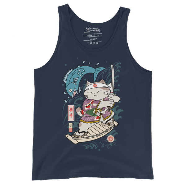 Samurai Cat Love Fish 2 Ukiyo-e Funny Men's Tank Top