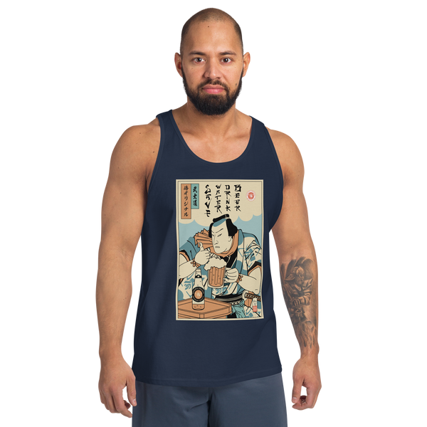 Samurai Save Water Drink Beer Funny Saying Ukiyo-e Unisex Tank Top