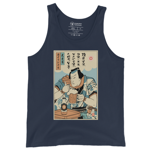 Samurai Save Water Drink Beer Funny Saying Ukiyo-e Unisex Tank Top