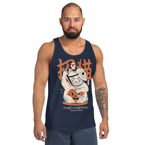 Halloween Cat Maneki Neko & Jason Voorhees Mask Men's Tank Top