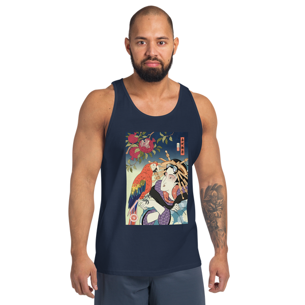 Geisha & Macaw Parrot Bird Japanese Men's Tank Top