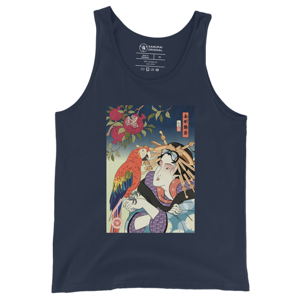 Geisha & Macaw Parrot Bird Japanese Men's Tank Top