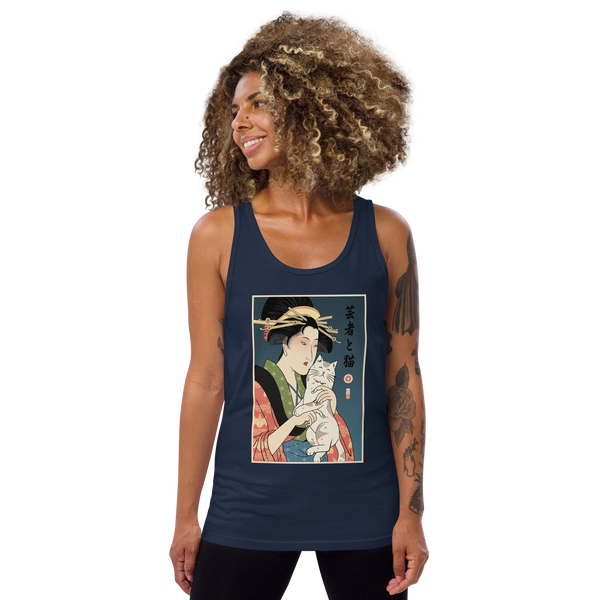 Geisha and Cat 1 Ukiyo-e Men's Tank Top