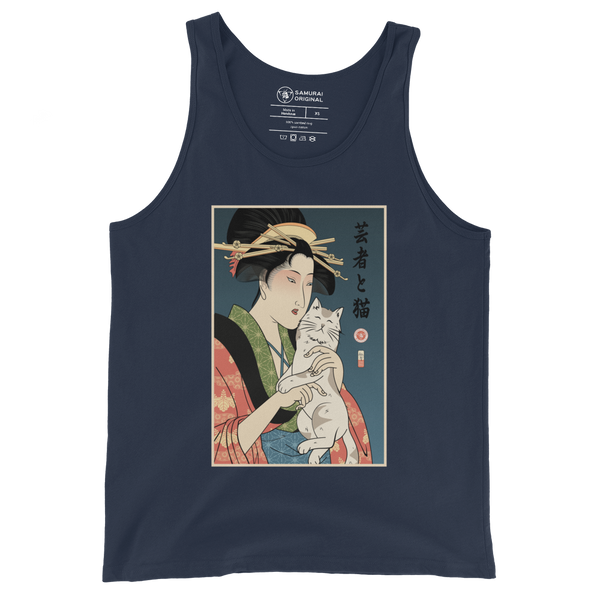 Geisha and Cat 1 Ukiyo-e Men's Tank Top