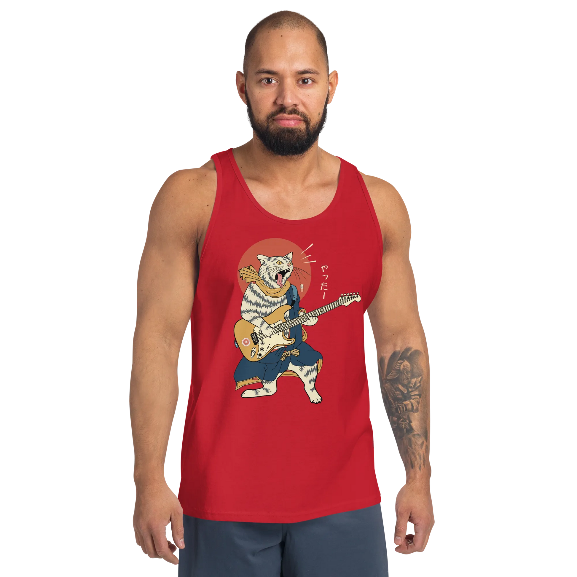 Cat Playing Guitar Funny Japanese Ukiyo-e Unisex Tank Top -