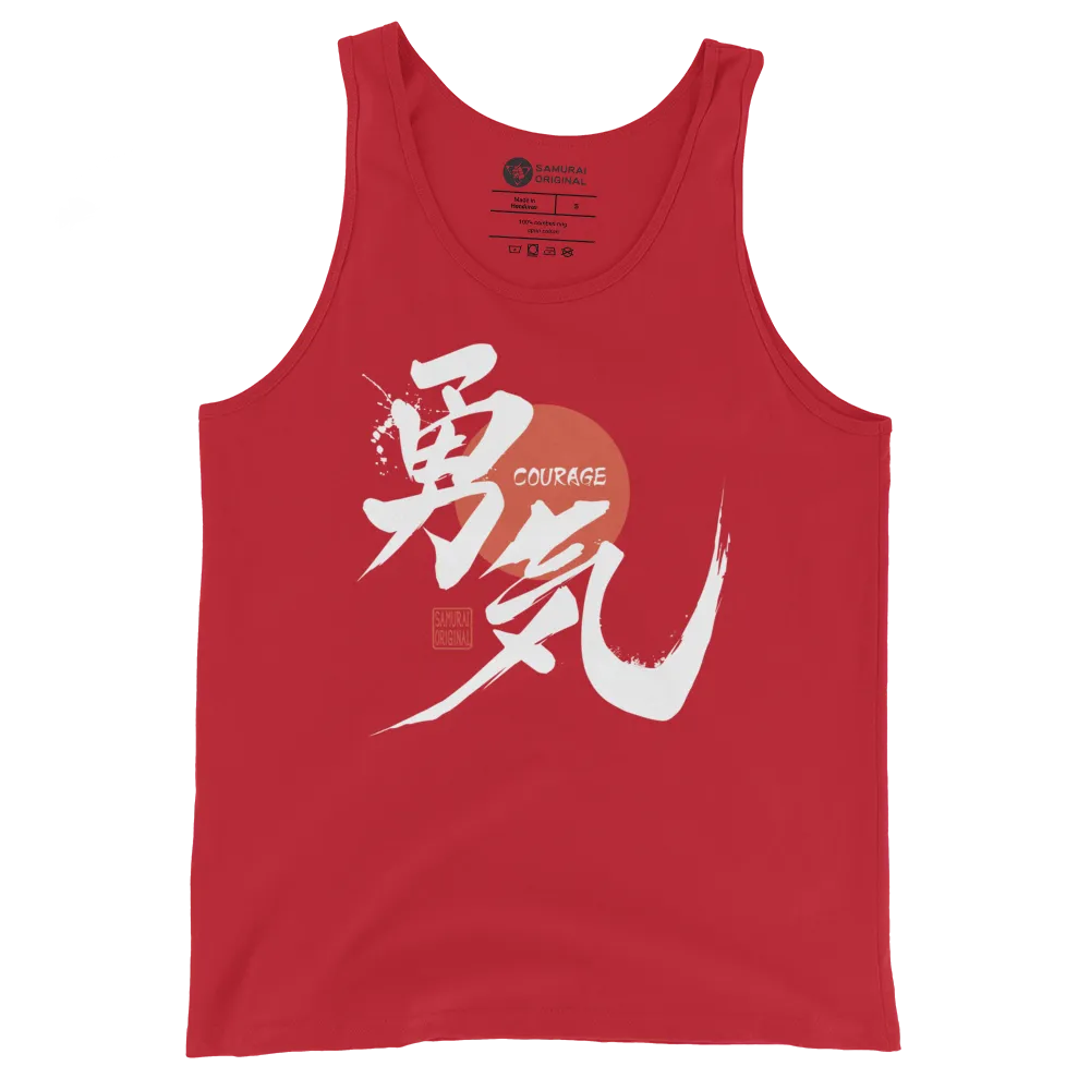 Courage Japanese Kanji Calligraphy Unisex Tank Top - Red / S