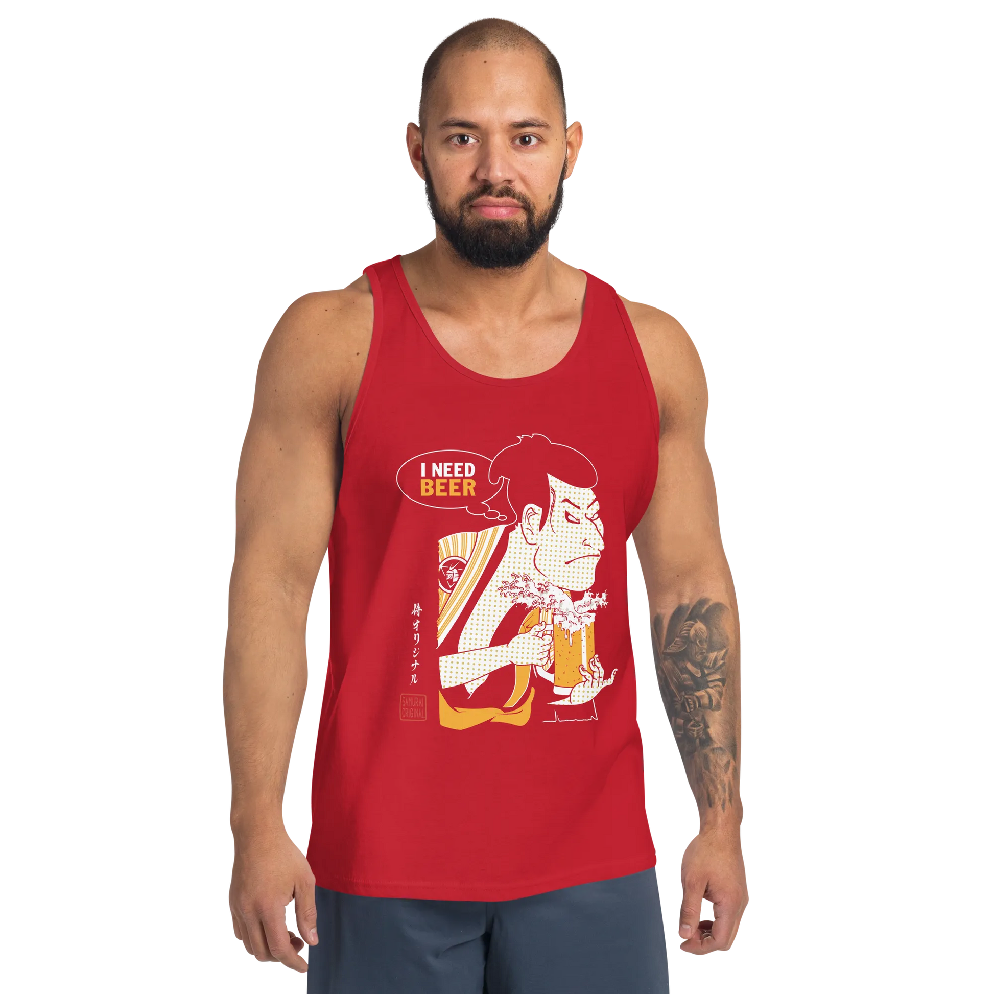 Samurai and Beer I Need Beer Japanese Ukiyo-e Men's Tank Top - Samurai Original