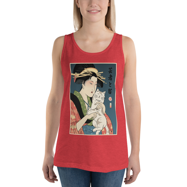 Geisha and Cat 1 Ukiyo-e Men's Tank Top