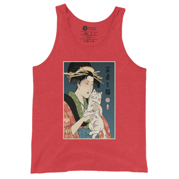 Geisha and Cat 1 Ukiyo-e Men's Tank Top