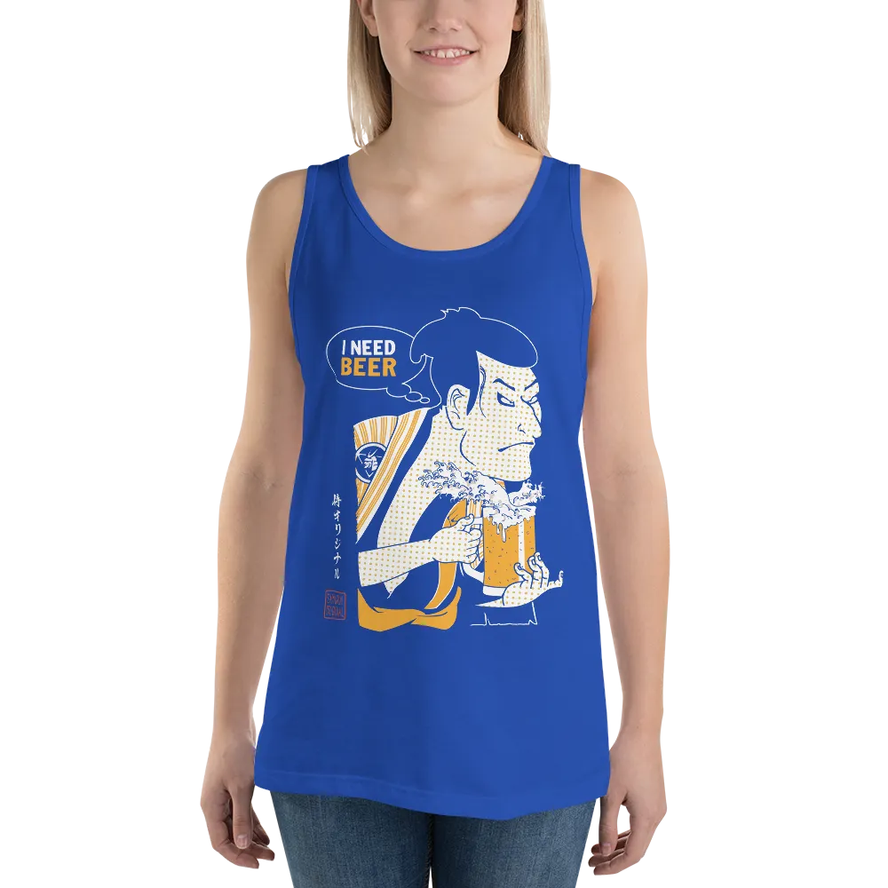 Samurai and Beer I Need Beer Japanese Ukiyo-e Men's Tank Top - Samurai Original