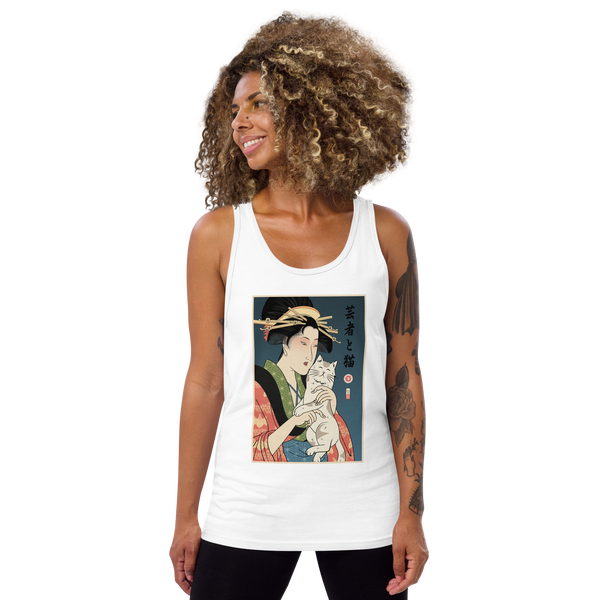 Geisha and Cat 1 Ukiyo-e Men's Tank Top