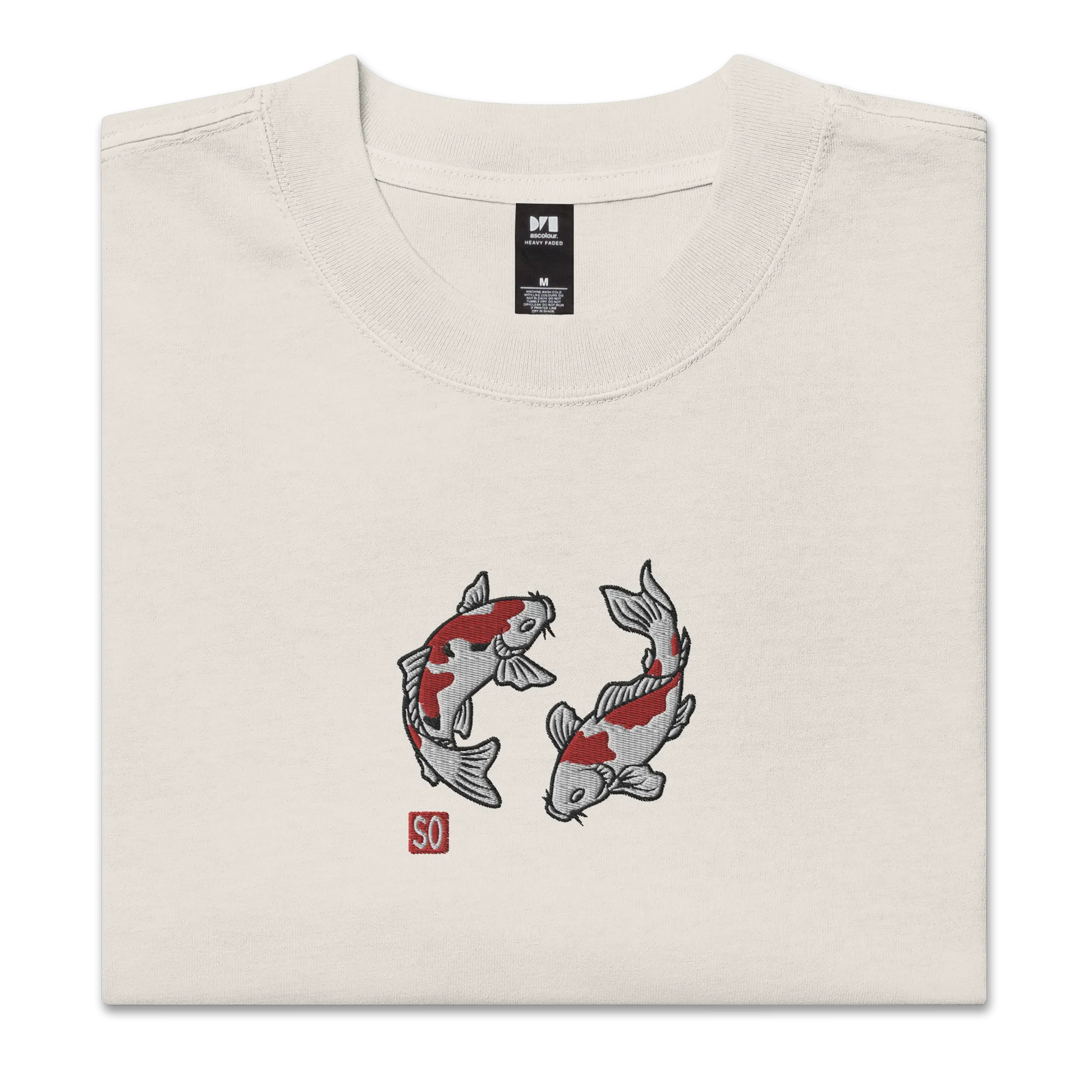 Koi Fish Embroidery Japanese Unisex Oversized Faded T-shirt -