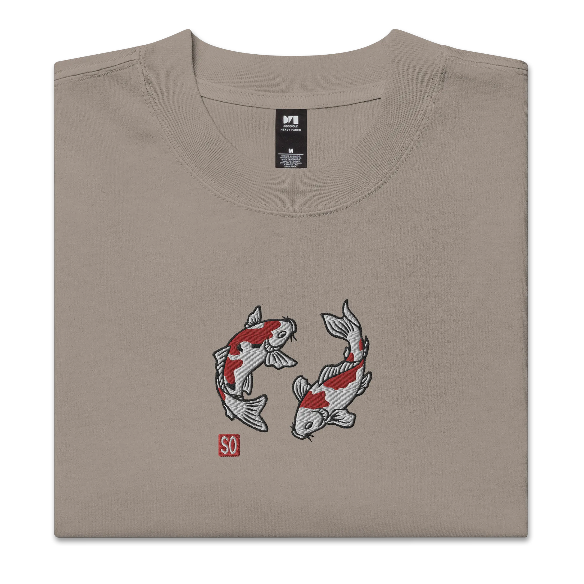 Koi Fish Embroidery Japanese Unisex Oversized Faded T-shirt -