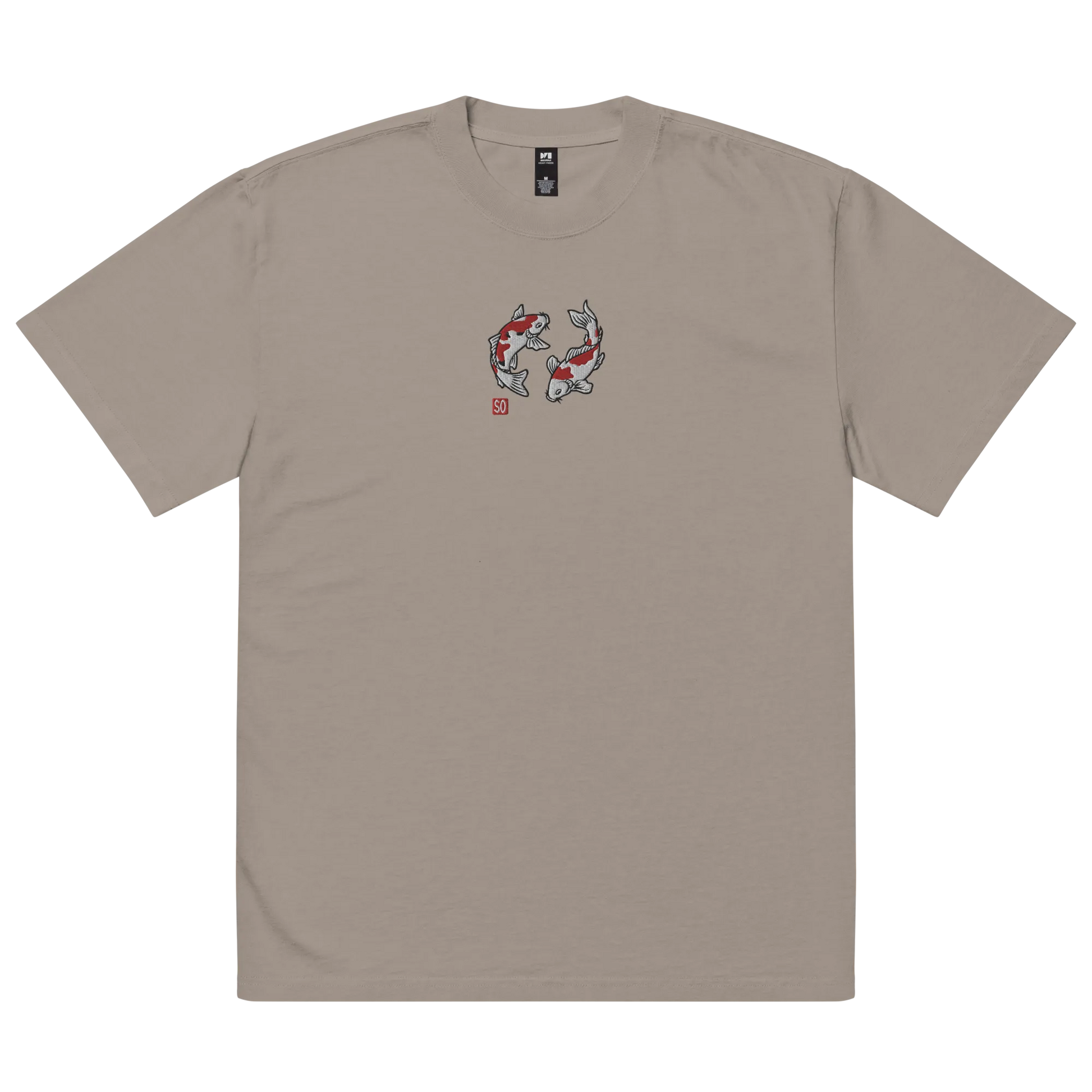 Koi Fish Embroidery Japanese Unisex Oversized Faded T-shirt - Faded Grey / S