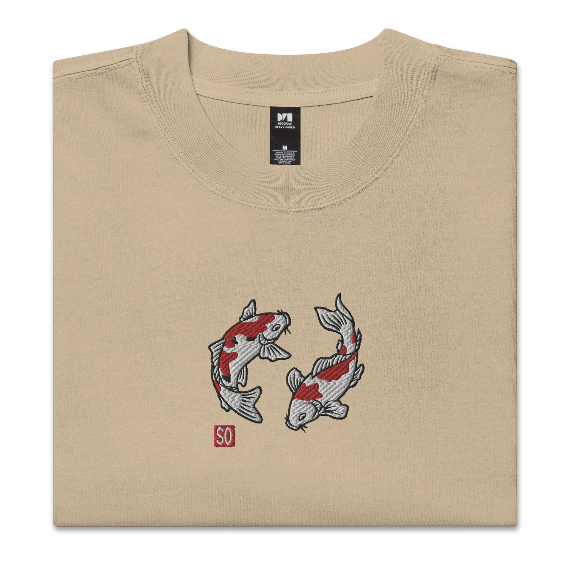 Koi Fish Embroidery Japanese Unisex Oversized Faded T-shirt -