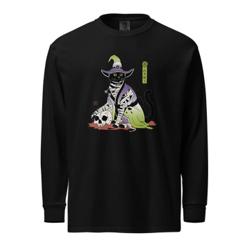 Halloween Black Cat Japanese Ukiyo-e Unisex Heavyweight Long Sleeve Shirt