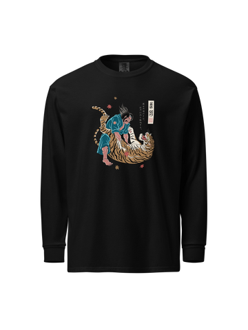 Jiu-Jitsu Samurai vs Tiger Japanese Ukiyo-e Unisex Heavyweight Long Sleeve Shirt