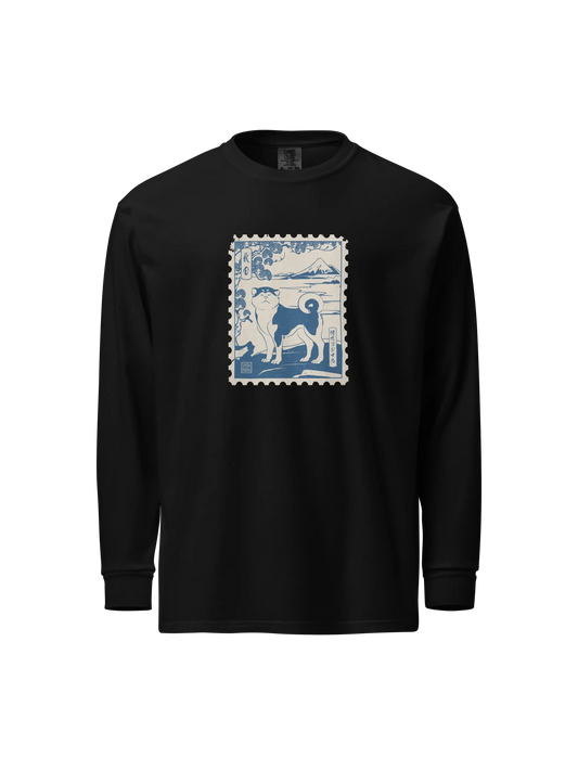 Dog Akita Stamp Japanese Ukiyo-e  Unisex Heavyweight Long Sleeve Shirt