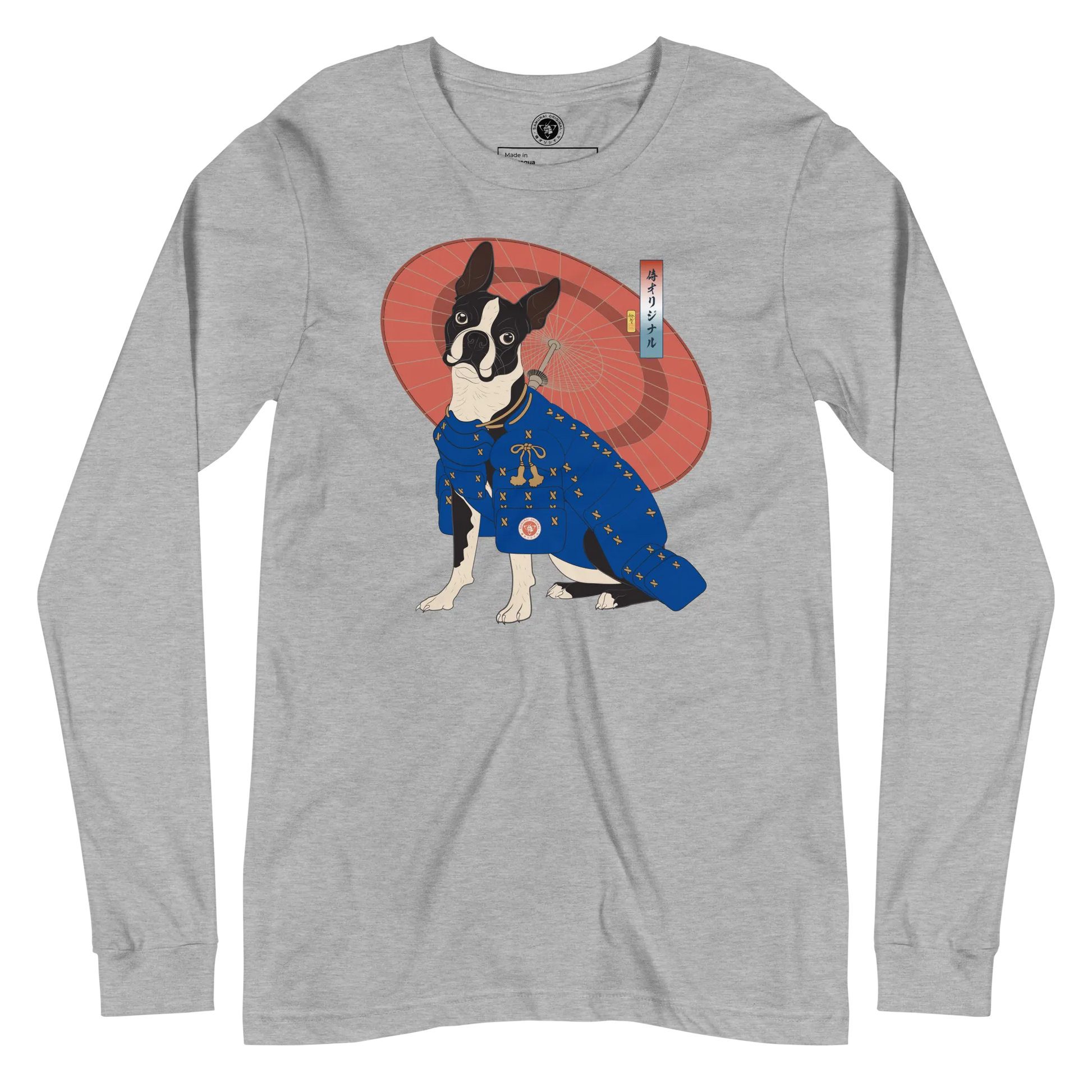 Boston Terrier Funny Dog Japanese Ukiyo-e Unisex Long Sleeve Tee 2 - Athletic Heather / S