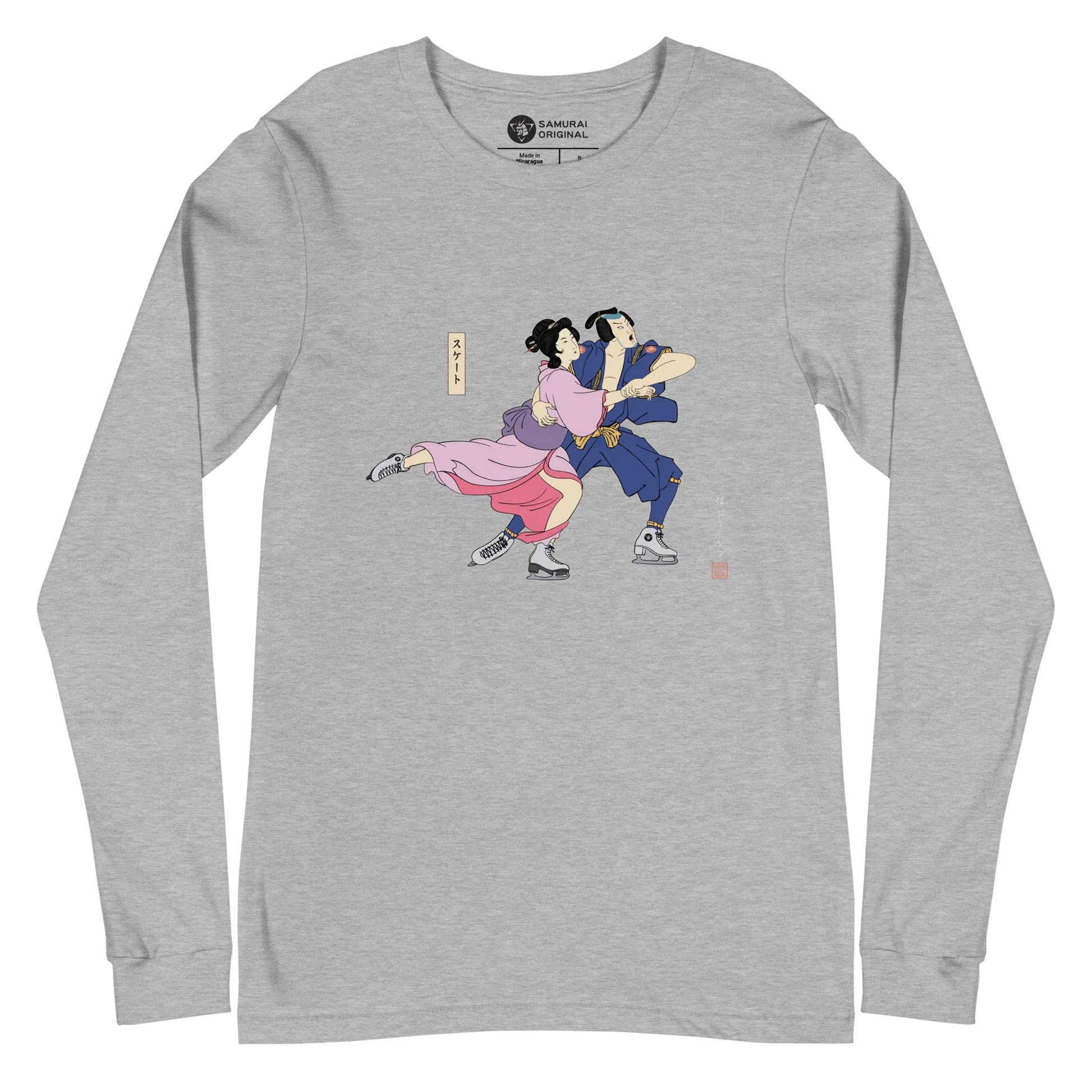 Samurai & Geisha Figure Skating Japanese Ukiyo-e Unisex Long Sleeve Tee - Samurai Original