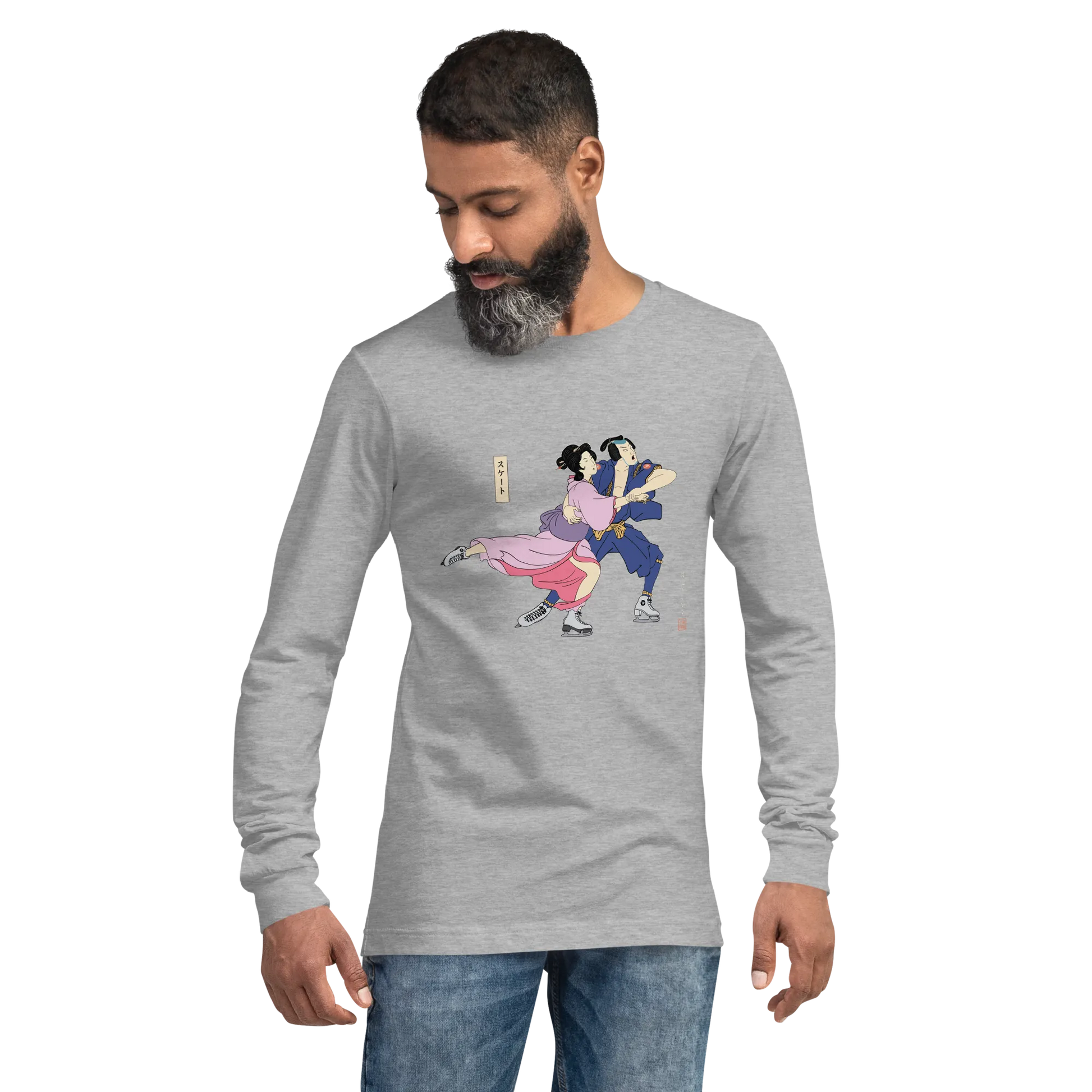 Samurai & Geisha Figure Skating Japanese Ukiyo-e Unisex Long Sleeve Tee - Samurai Original