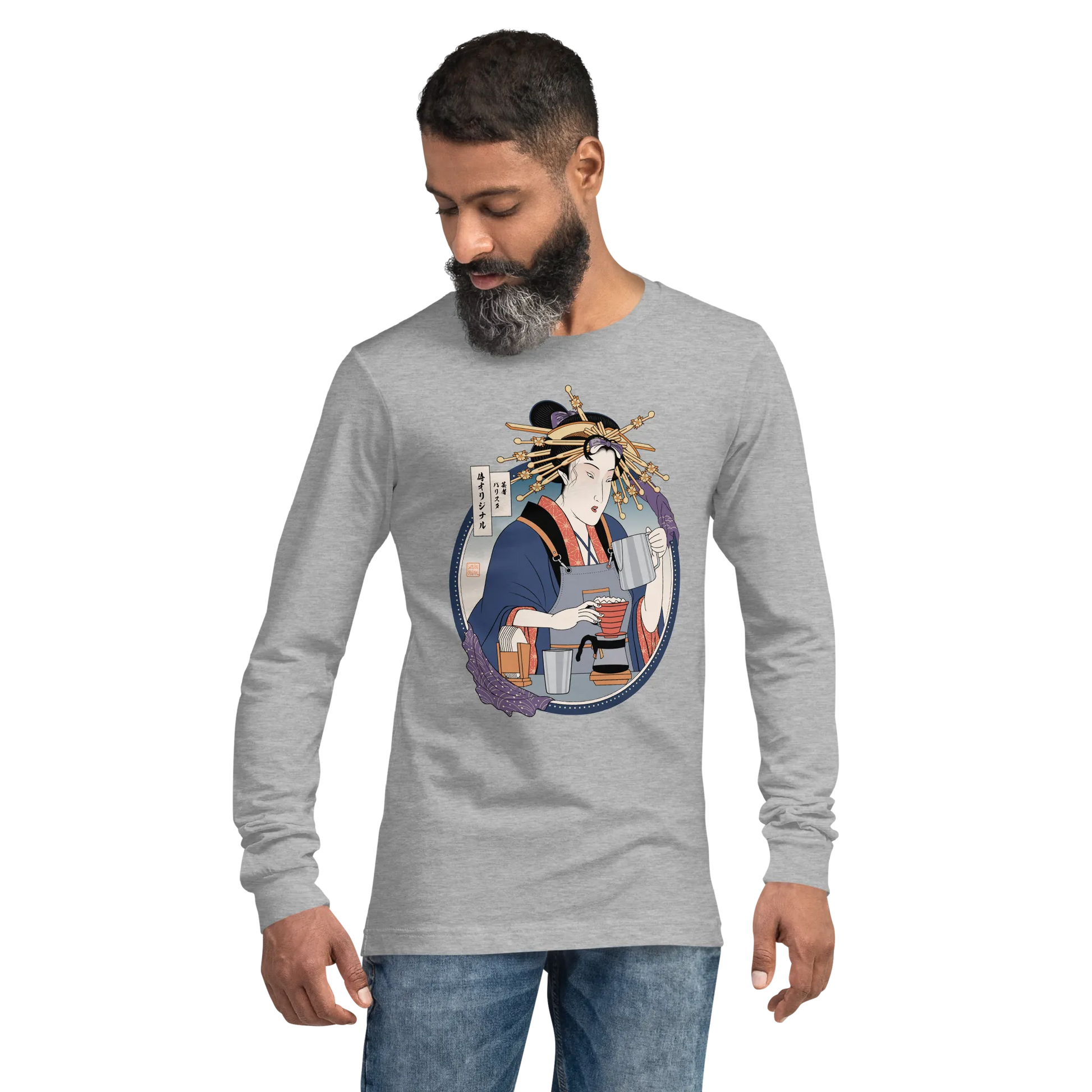 Geisha Barista Ukiyo-e Unisex Long Sleeve Tee -