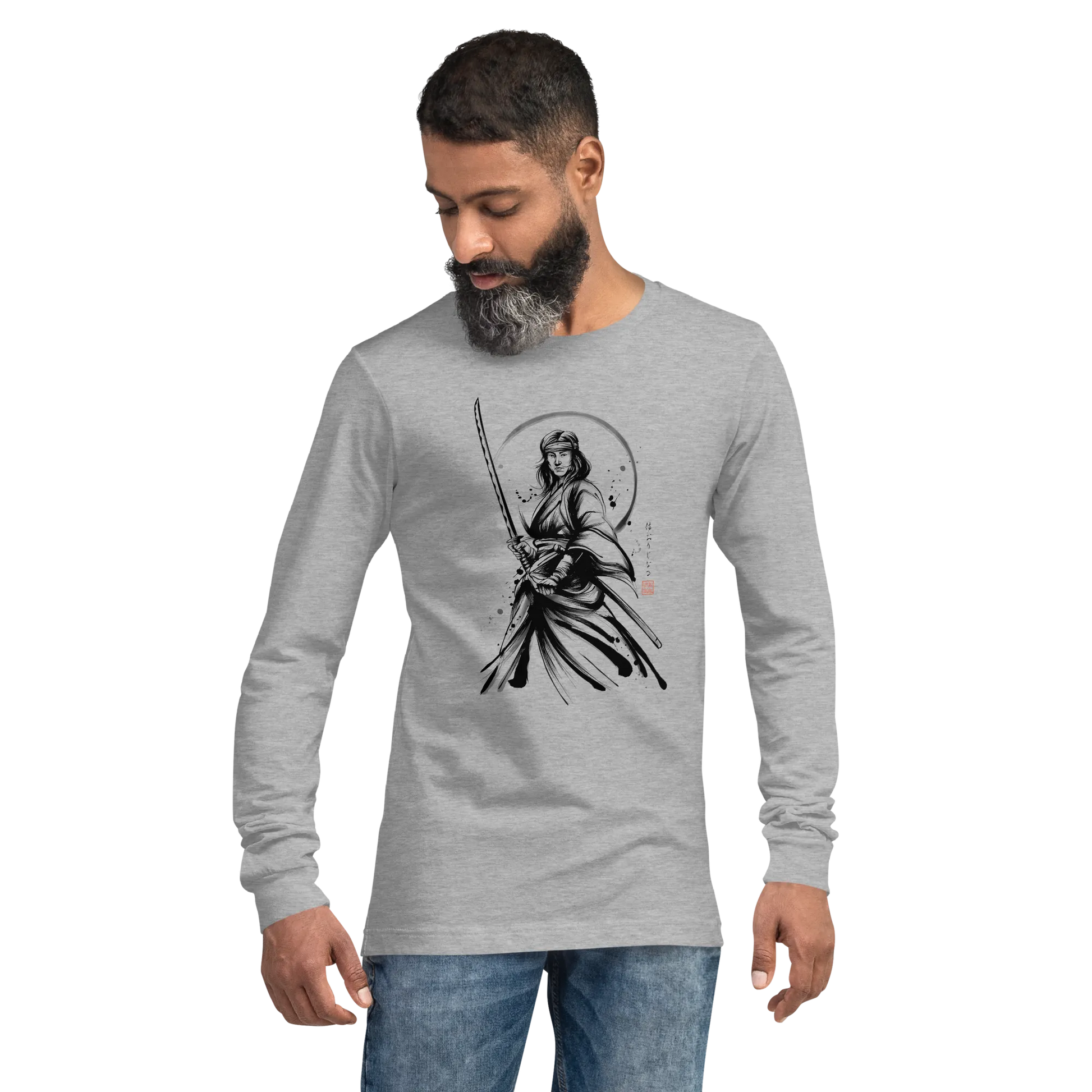 Female Samurai Sumi-e Japanese Ink Unisex Long Sleeve Tee -