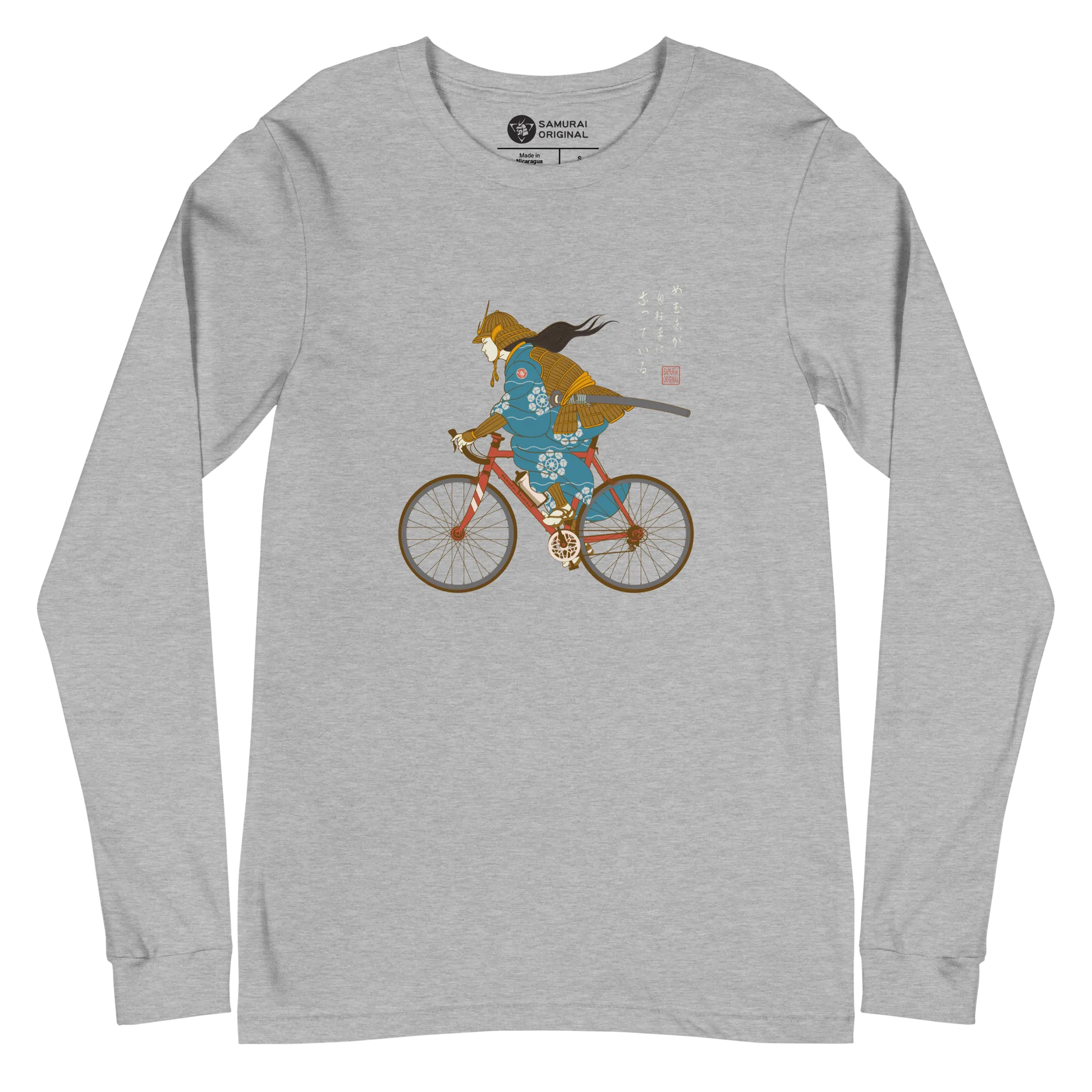 Onna Musha Riding Bicycle Japanese Ukiyo-e Unisex Long Sleeve Tee - Samurai Original