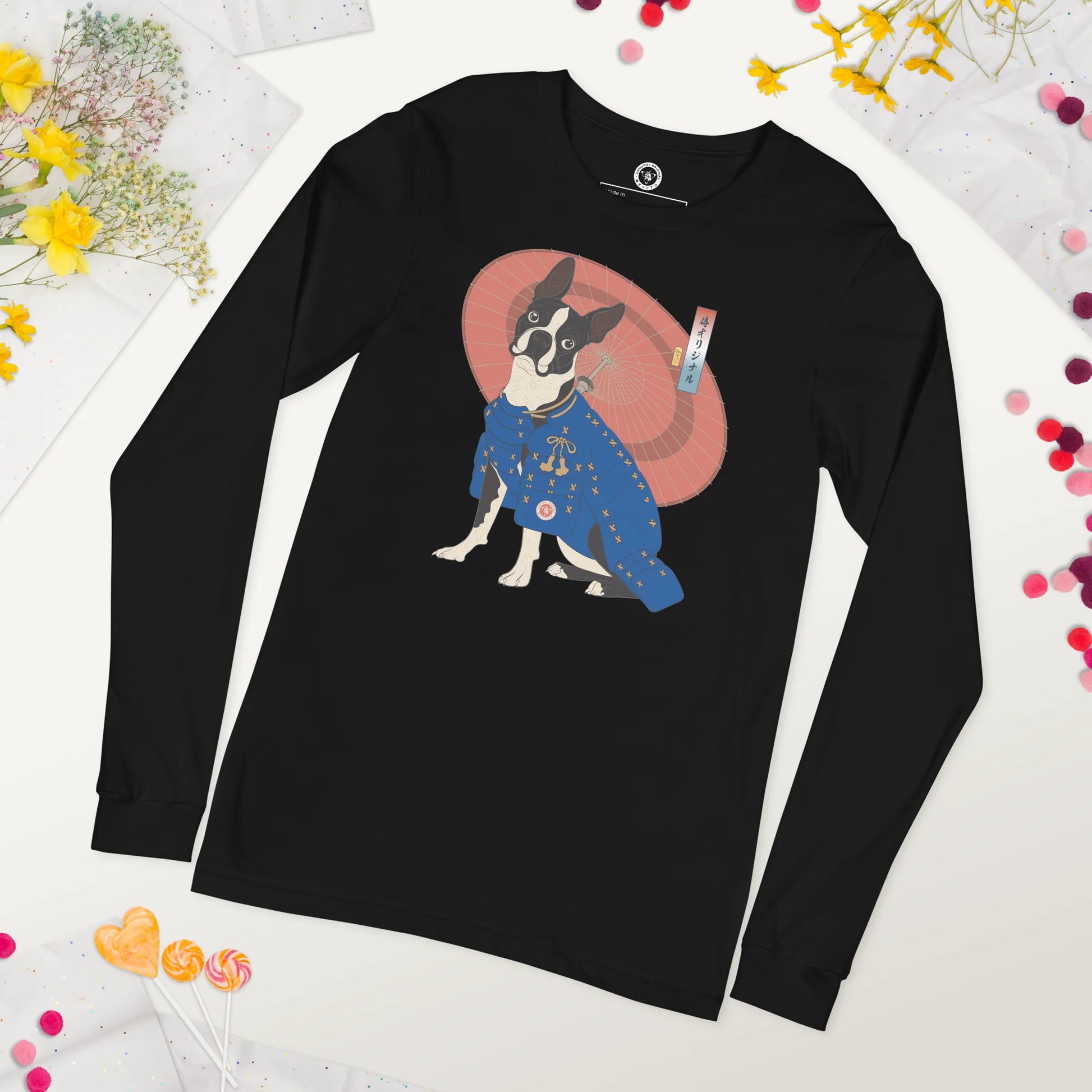 Boston Terrier Funny Dog Japanese Ukiyo-e Unisex Long Sleeve Tee 2 -