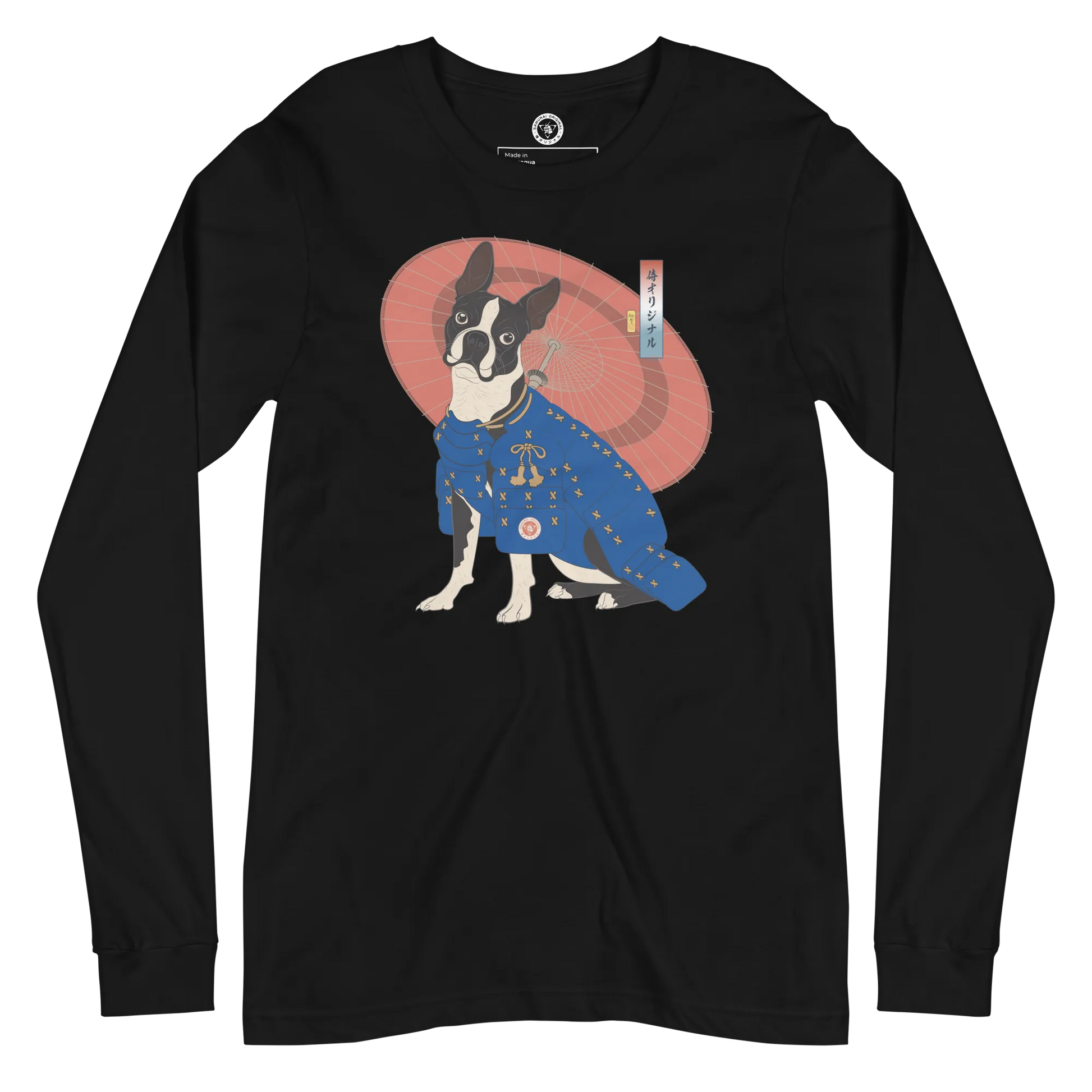 Boston Terrier Funny Dog Japanese Ukiyo-e Unisex Long Sleeve Tee 2 - Black / S