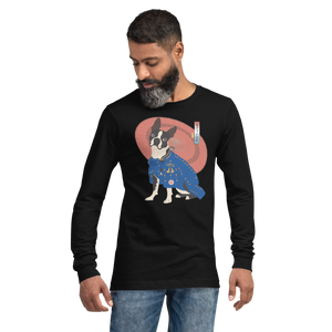 Boston Terrier Funny Dog Japanese Ukiyo-e Unisex Long Sleeve Tee 2 -