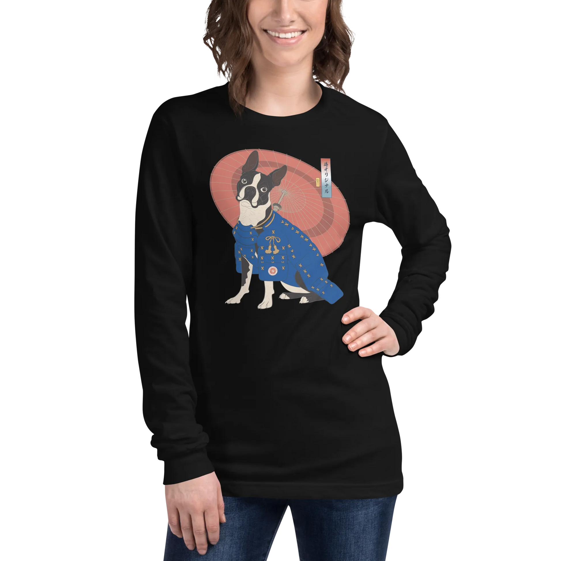 Boston Terrier Funny Dog Japanese Ukiyo-e Unisex Long Sleeve Tee 2 -