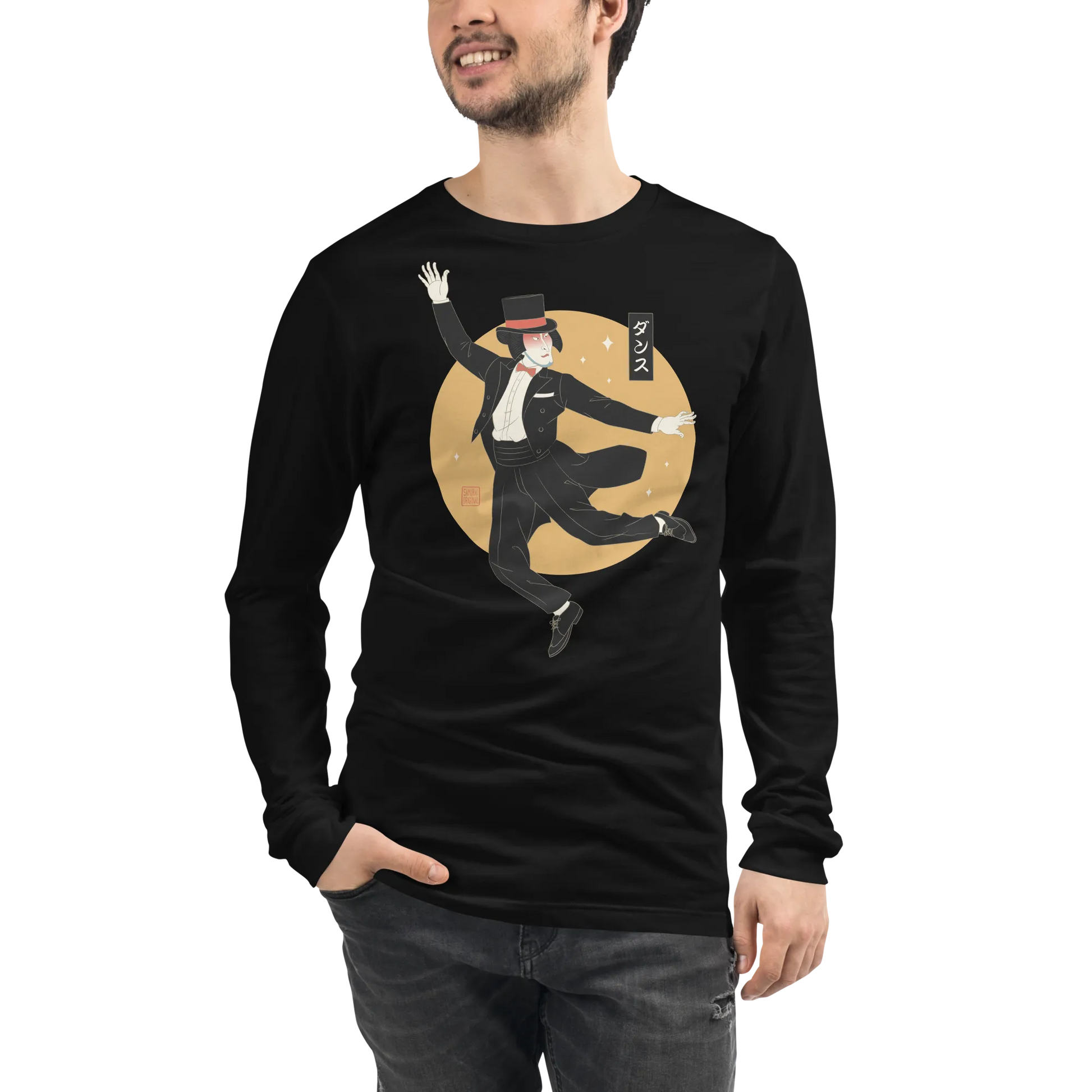 Samurai Dancing ukiyo-e Japanese Unisex Long Sleeve Tee - Samurai Original