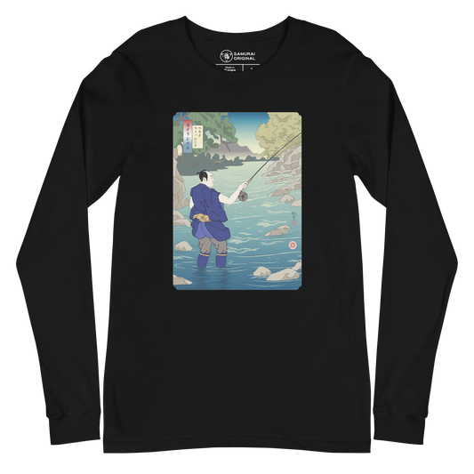 Samurai Fly Fishing Japanese Ukiyo-e Unisex Long Sleeve Tee - Samurai Original