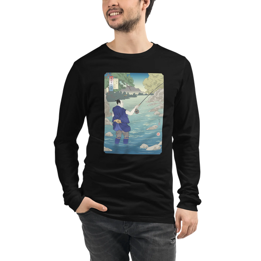 Samurai Fly Fishing Japanese Ukiyo-e Unisex Long Sleeve Tee - Samurai Original