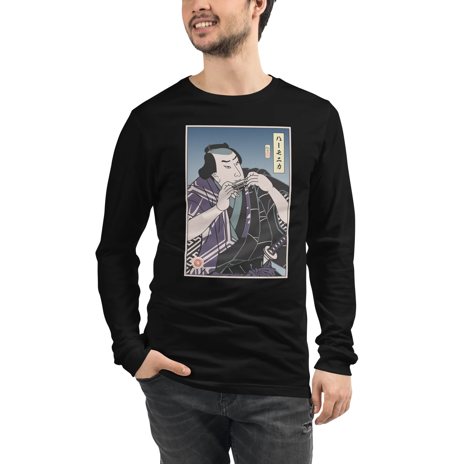 Samurai Harmonica Player Music Ukiyo-e Unisex Long Sleeve Tee -