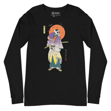 Halloween Samurai Skeleton Japanese Ukiyo-e Unisex Long Sleeve Tee - Black / S