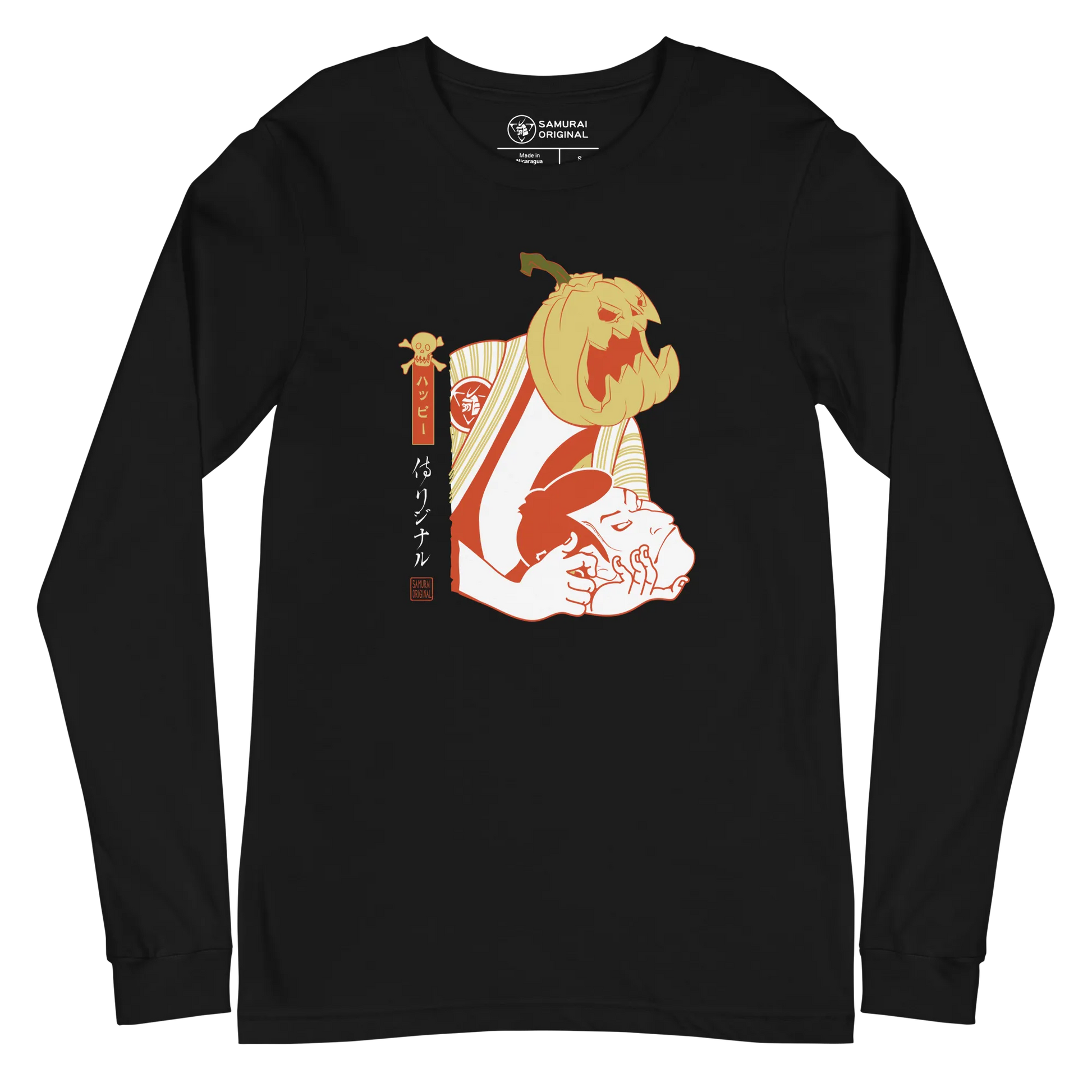 Halloween Pumpkin Japanese Ukiyo-e Unisex Long Sleeve Tee - Black / S