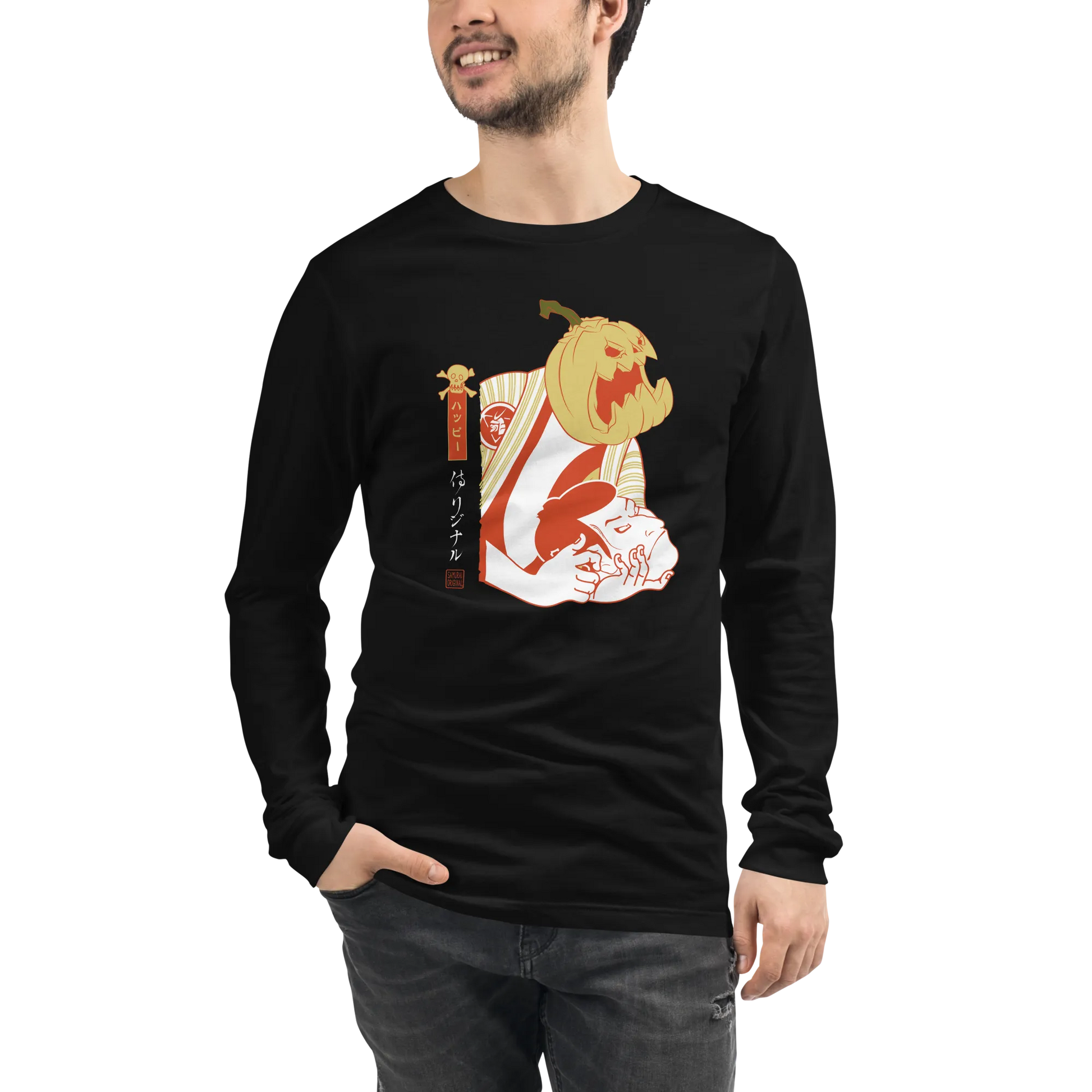 Halloween Pumpkin Japanese Ukiyo-e Unisex Long Sleeve Tee -