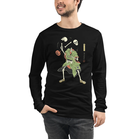 Halloween Samurai Skeleton Juggling Japanese Ukiyo-e Unisex Long Sleeve Tee -