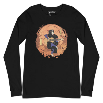 Halloween Skeleton Play Guitar Japanese Ukiyo-e Unisex Long Sleeve Tee - Black / S