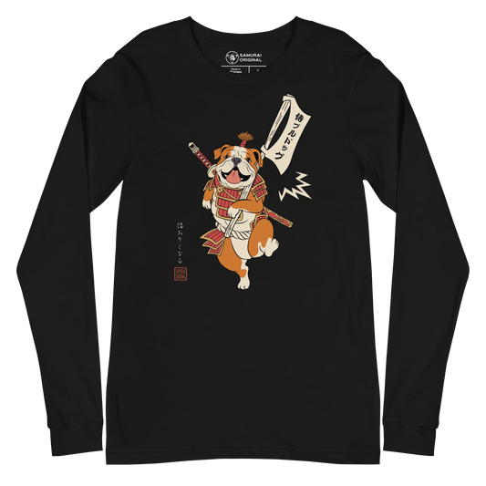 Samurai Bulldog Japanese Ukiyo-e Unisex Long Sleeve Tee 2 - Samurai Original