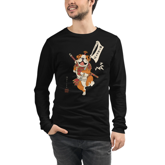 Samurai Bulldog Japanese Ukiyo-e Unisex Long Sleeve Tee 2 - Samurai Original