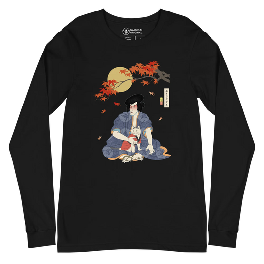 Samurai & Cat Japanese Ukiyo-e Unisex Long Sleeve Tee 2 - Samurai Original