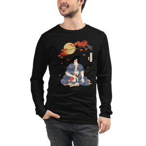 Samurai & Cat Japanese Ukiyo-e Unisex Long Sleeve Tee 2 - Samurai Original