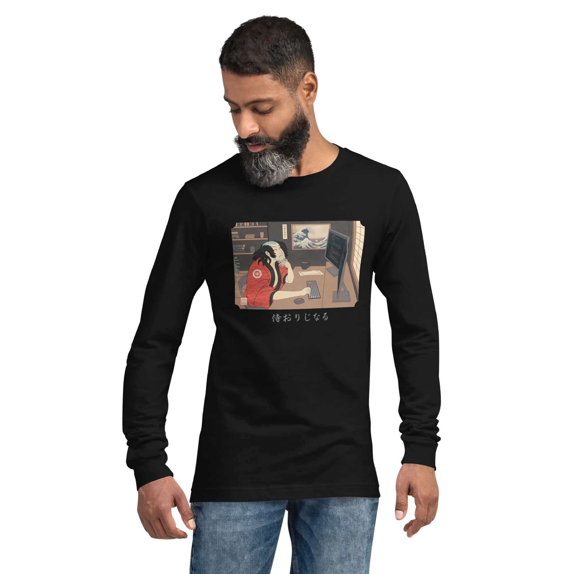 Samurai Programmer Japanese Ukiyo-e Unisex Long Sleeve Tee 7 - Samurai Original