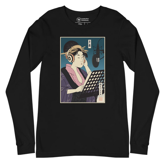 Geisha Voice Actor Japanese Ukiyo-e Unisex Long Sleeve Tee - Black / S