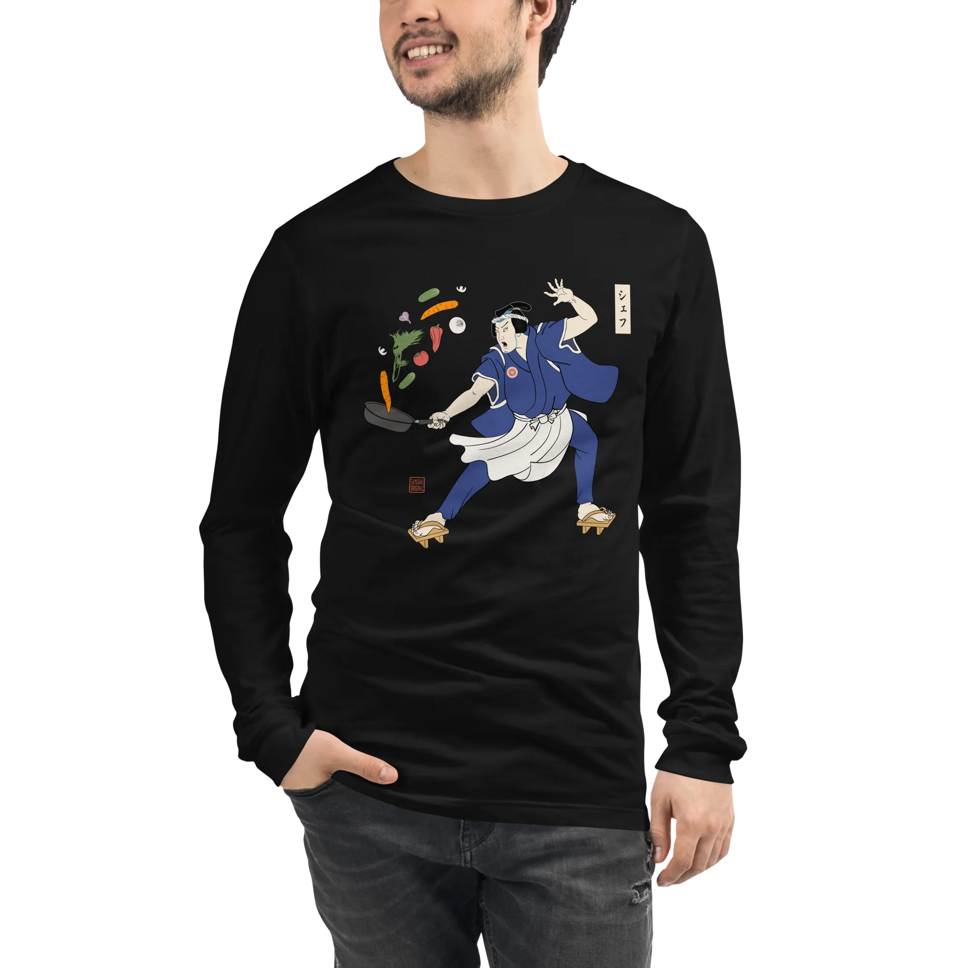 Samurai Chef Japanese Ukiyo-e Unisex Long Sleeve Tee - Samurai Original