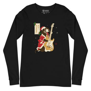 Dachshund Play Guitar Christmas Japanese Ukiyo-e Unisex Long Sleeve Tee - Black / S